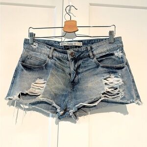 Zara Small 26 Trendy Blue Distressed Denim Shorts
